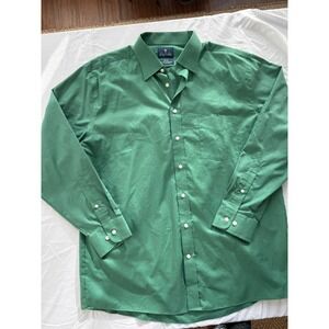 Stafford Wrinkle Free Oxford Button Down Regular Fit Dress Shirt 17 1/2 35 Green